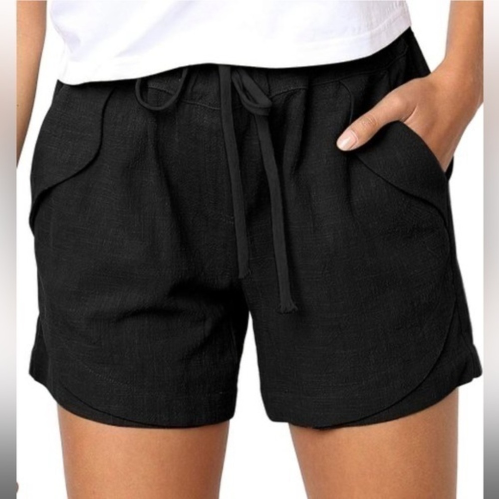 Black pullover shorts with drawstring size for fit like a medium